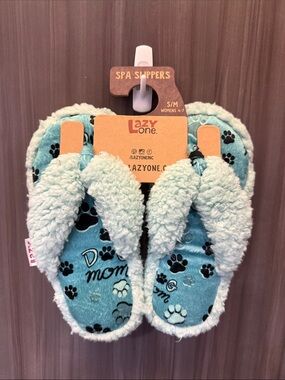 Lazy One Blue Paw Print Plush Spa Slippers
